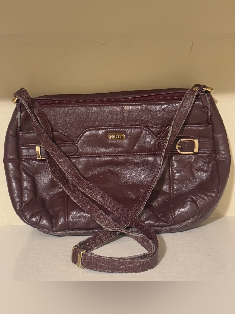 Vintage Phillippe Burgundy Oxblood Leather Crossbody Handbag